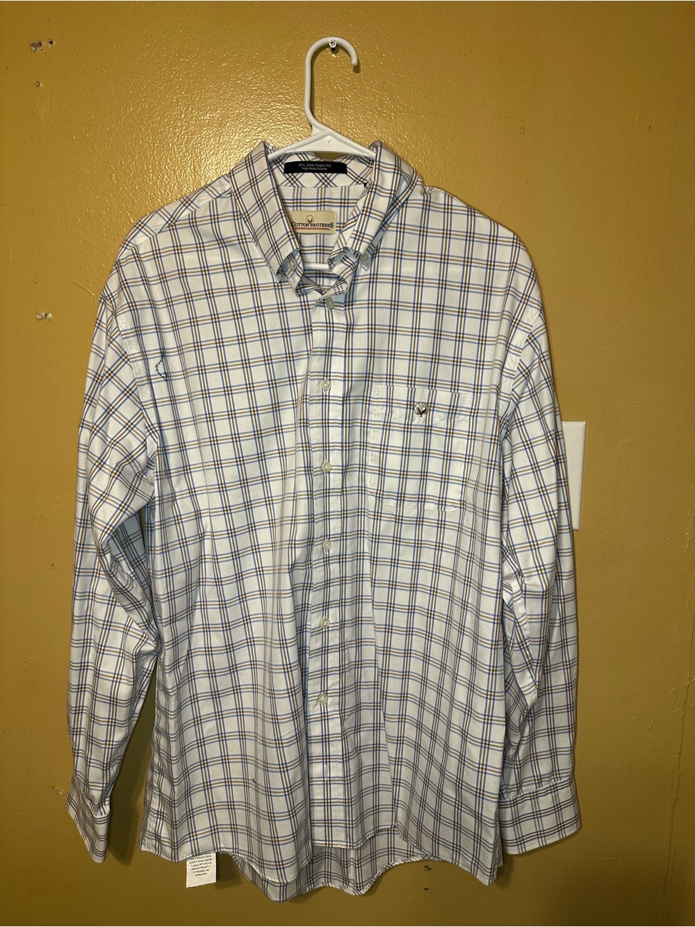 Cotton brothers Blue and White Plaid Button-Down Dress Shirt